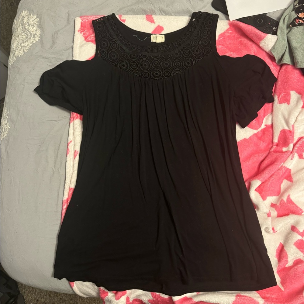 Greige black cold shoulder blouse